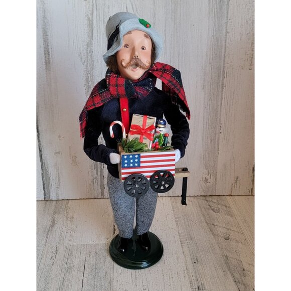 Byers caroler man July 4th wagon flag wooden unique vintage xmas figure - Picture 1 of 8